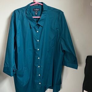 Wrinkle-free Land’s end Deep Teal Button-Front Blouse